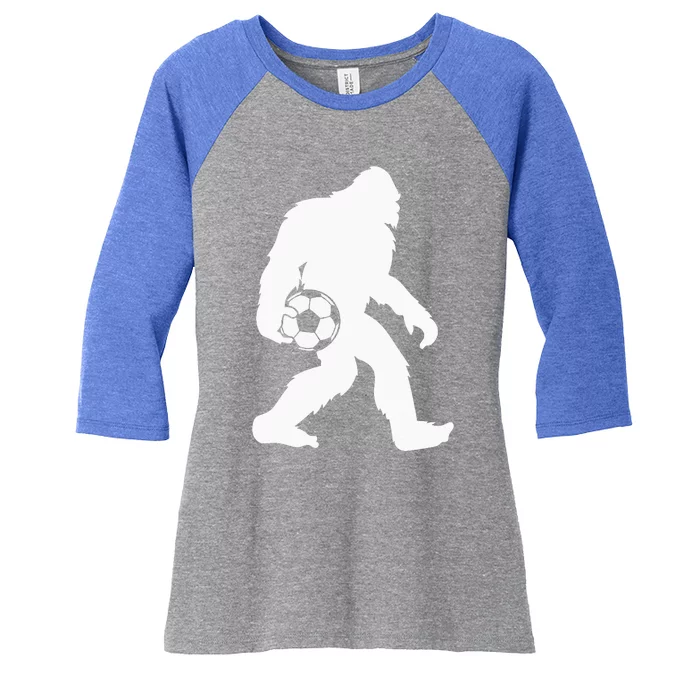 Sasquatch Bigfoot Goalkeeper Funny Soccer Women's Tri-Blend 3/4-Sleeve Raglan Shirt