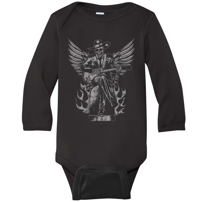 Skeleton Bluesman Grave Vintage Delta Blues Music Baby Long Sleeve Bodysuit