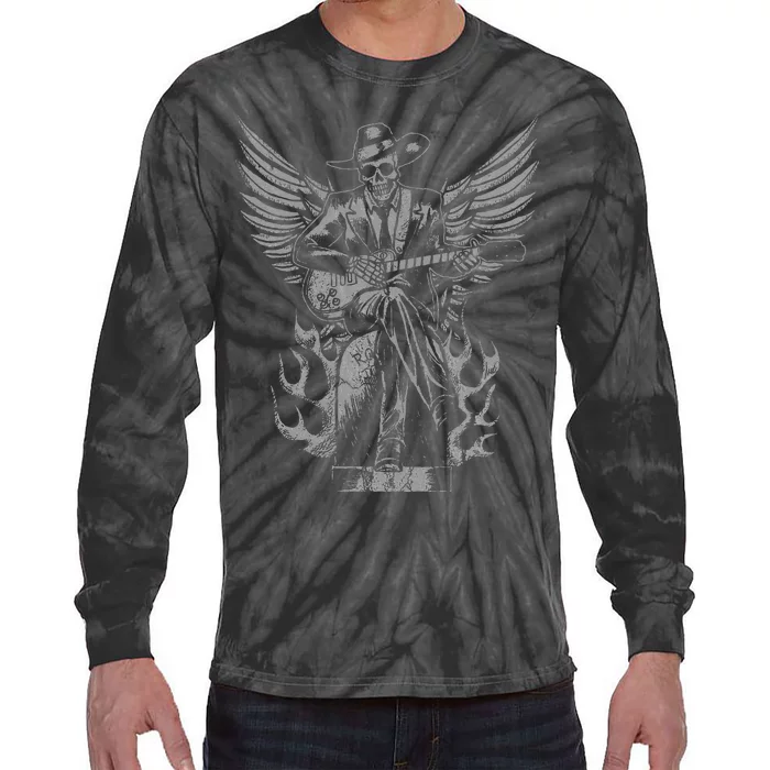 Skeleton Bluesman Grave Vintage Delta Blues Music Tie-Dye Long Sleeve Shirt