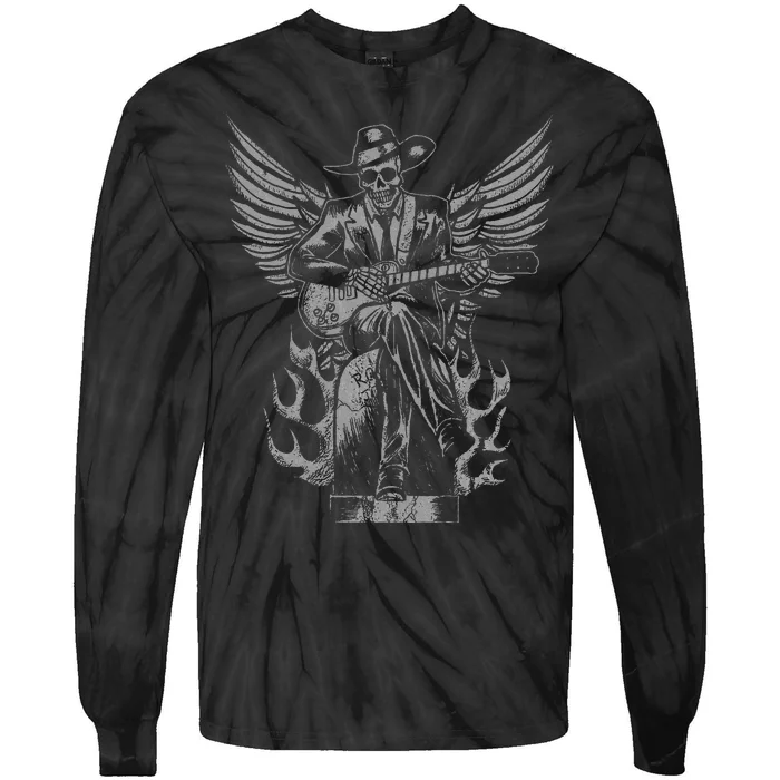 Skeleton Bluesman Grave Vintage Delta Blues Music Tie-Dye Long Sleeve Shirt