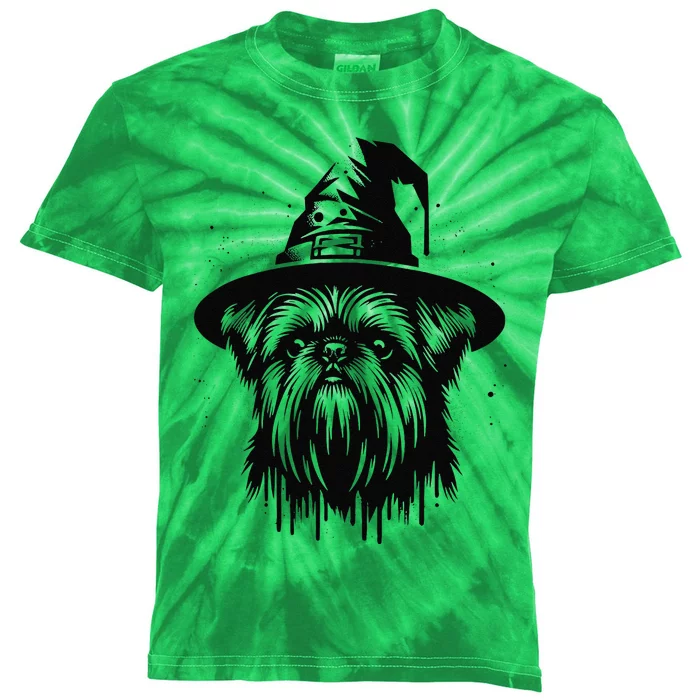 Spooky Brussels Griffon Dog Halloween Witch Hat Vintage Kids Tie-Dye T-Shirt