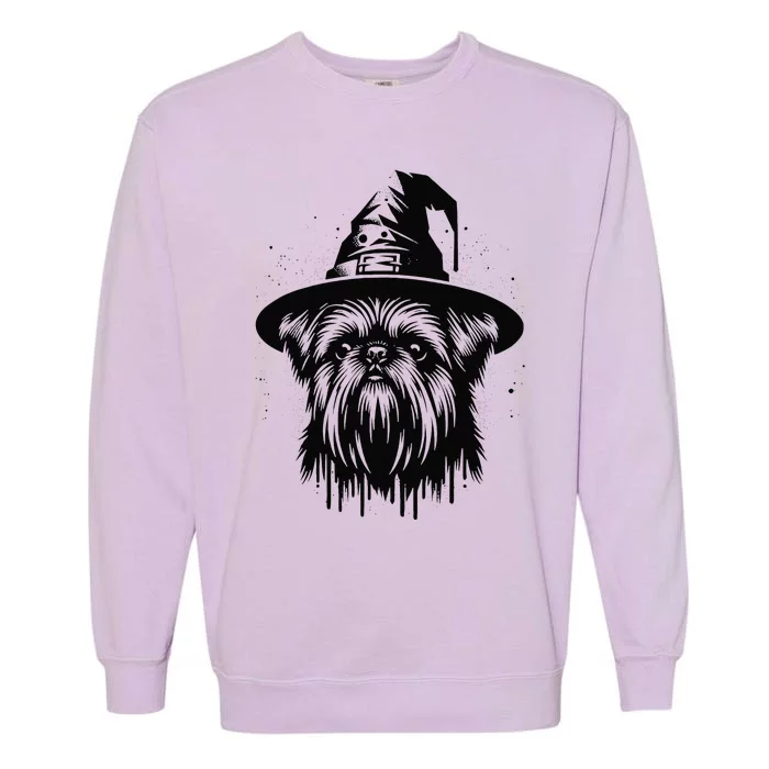 Spooky Brussels Griffon Dog Halloween Witch Hat Vintage Garment-Dyed Sweatshirt