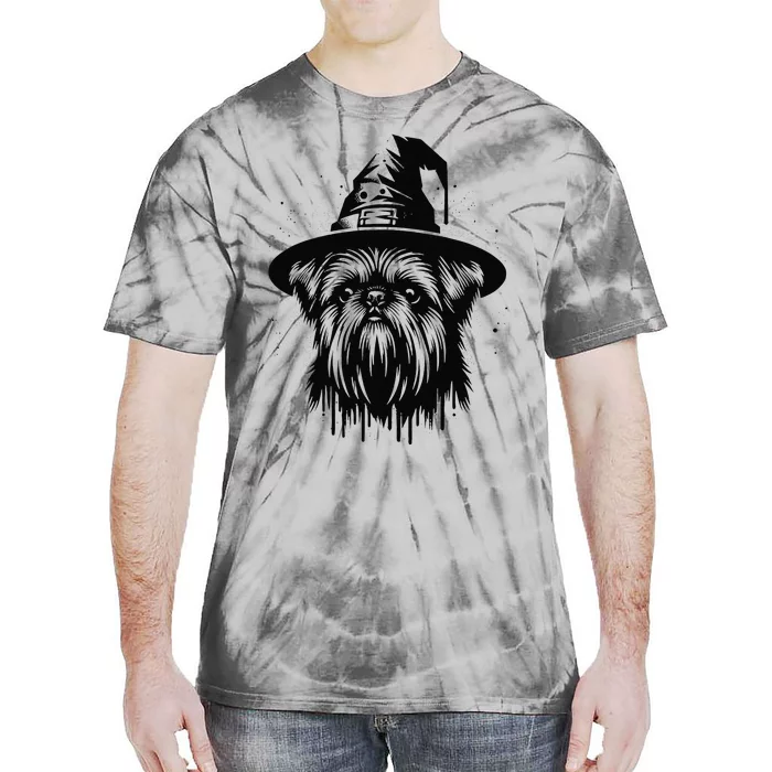 Spooky Brussels Griffon Dog Halloween Witch Hat Vintage Tie-Dye T-Shirt