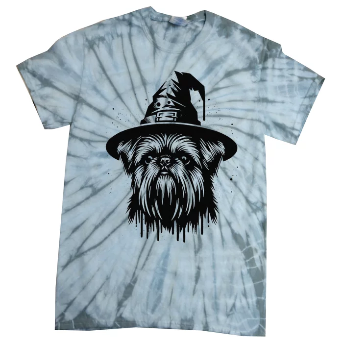 Spooky Brussels Griffon Dog Halloween Witch Hat Vintage Tie-Dye T-Shirt