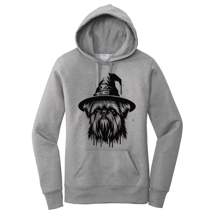 Spooky Brussels Griffon Dog Halloween Witch Hat Vintage Women's Pullover Hoodie