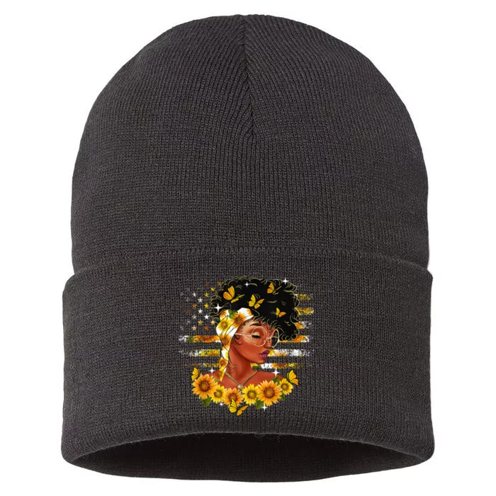 Sunflower Black Girl Queen Black History Month Juneteenth Sustainable Knit Beanie