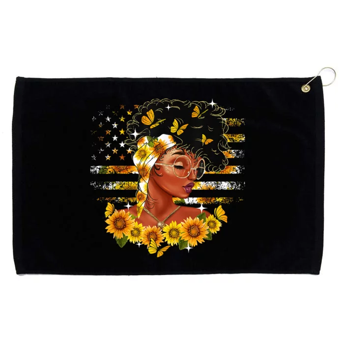 Sunflower Black Girl Queen Black History Month Juneteenth Grommeted Golf Towel