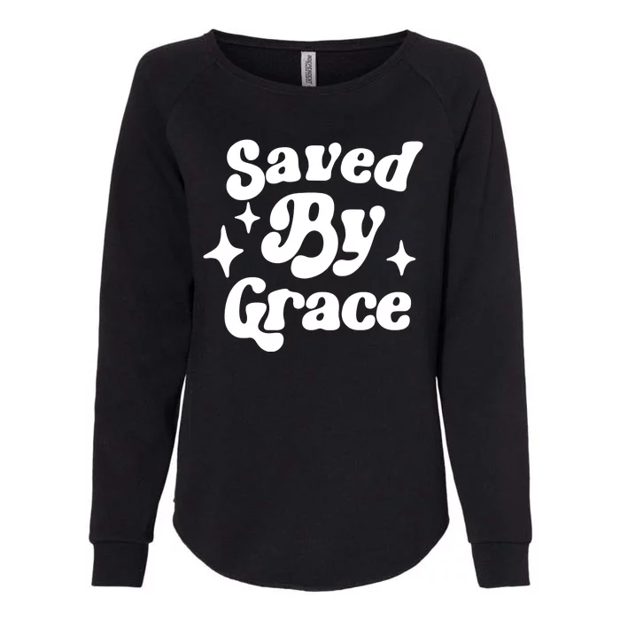 Saved By Grace Motivational Christian Retro Womens California Wash Sweatshirt