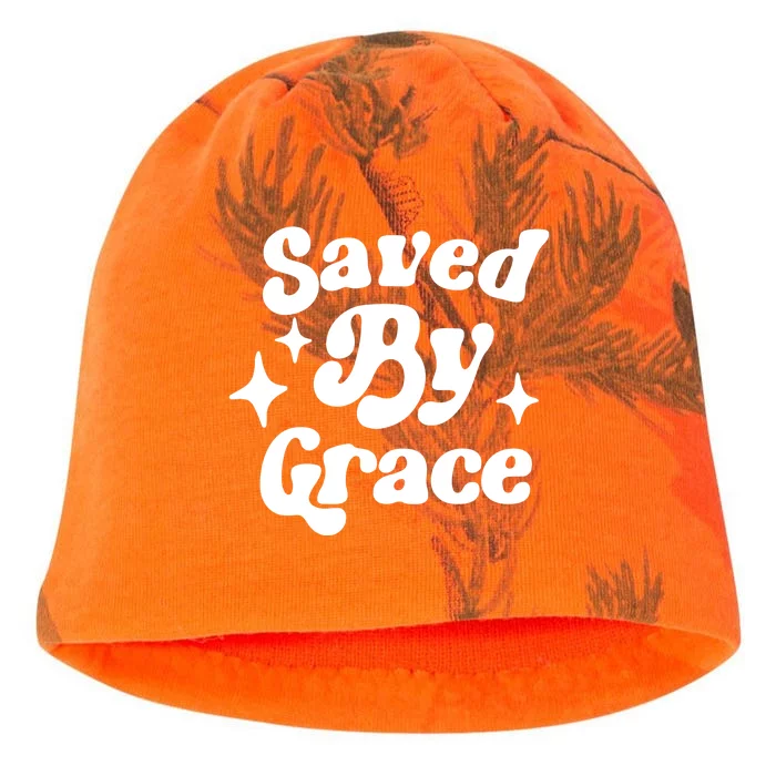 Saved By Grace Motivational Christian Retro Kati - Camo Knit Beanie