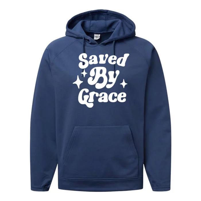 Saved By Grace Motivational Christian Retro Performance Fleece Hoodie