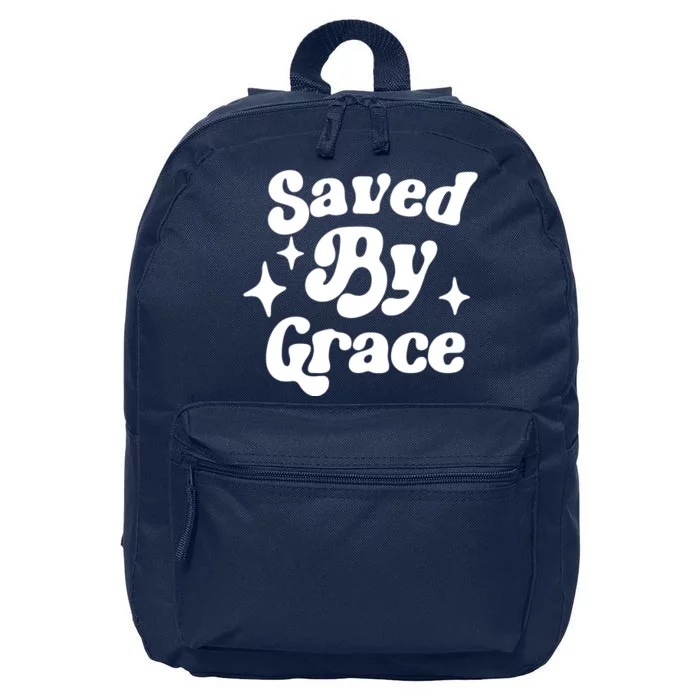 Saved By Grace Motivational Christian Retro 16 in Basic Backpack