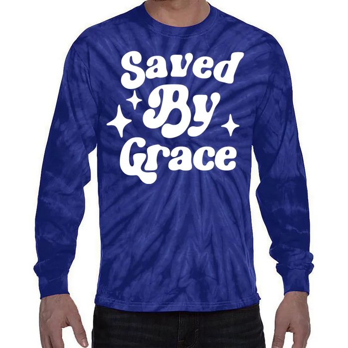 Saved By Grace Motivational Christian Retro Tie-Dye Long Sleeve Shirt