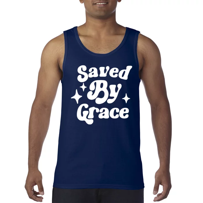 Saved By Grace Motivational Christian Retro Tank Top