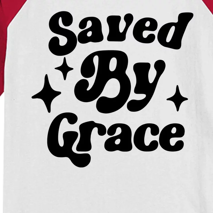 Saved By Grace Motivational Christian Retro Kids Colorblock Raglan Jersey