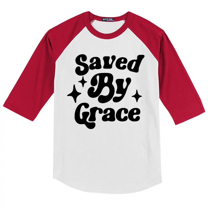 Saved By Grace Motivational Christian Retro Kids Colorblock Raglan Jersey