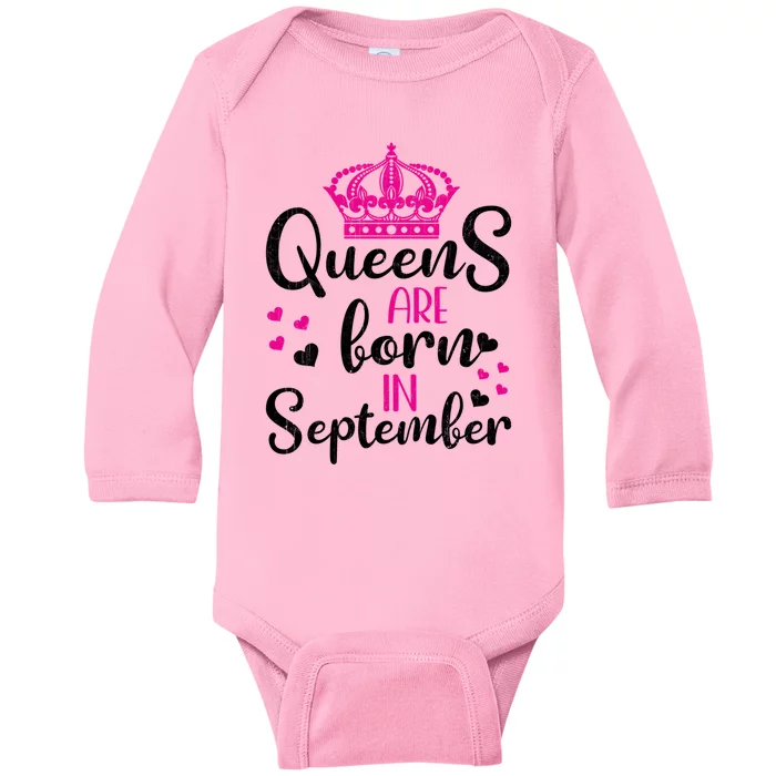 September Bday Gift Queens Are Born In September Gift Baby Long Sleeve Bodysuit