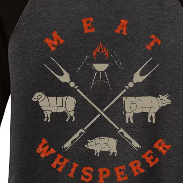 Smoked Bbq Grilling Meat Smoking Meat Whisperer Barbecue Women's Tri-Blend 3/4-Sleeve Raglan Shirt