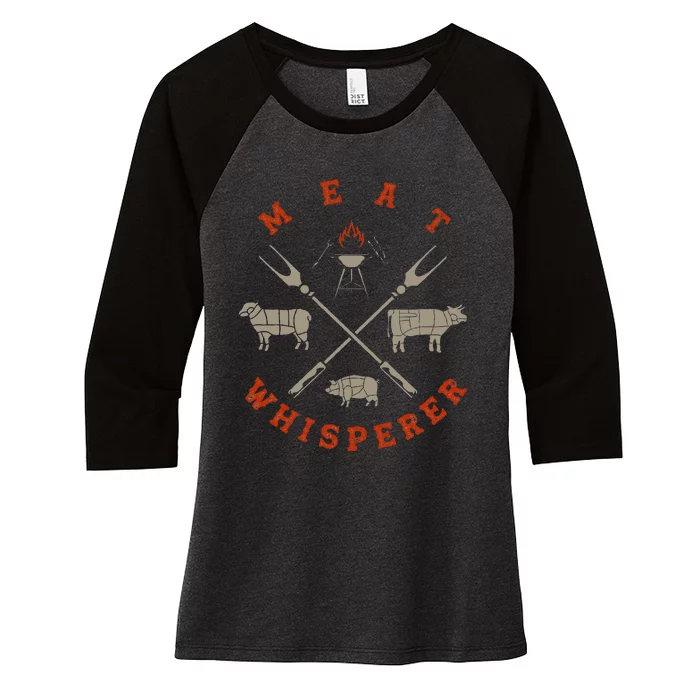 Smoked Bbq Grilling Meat Smoking Meat Whisperer Barbecue Women's Tri-Blend 3/4-Sleeve Raglan Shirt