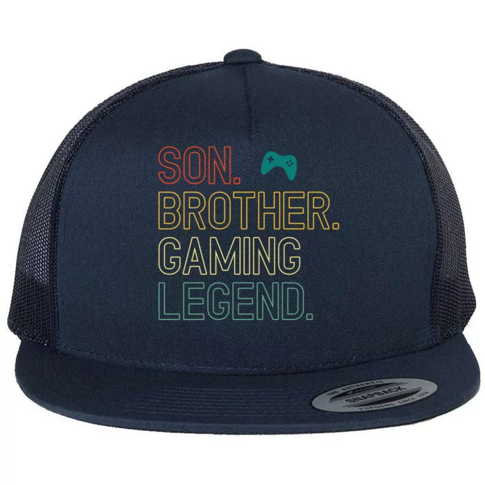 Son Brother Gaming Legend For Gamer Gift Flat Bill Trucker Hat