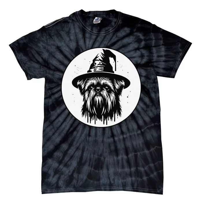 Spooky Brussels Griffon Dog Halloween Witch Hat Vintage Tie-Dye T-Shirt