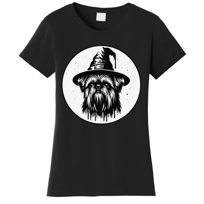 Spooky Brussels Griffon Dog Halloween Witch Hat Vintage Women's T-Shirt