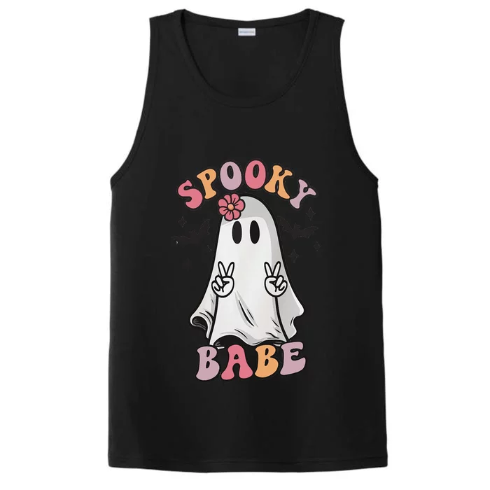 Spooky Babe Groovy Vibes Ghost Halloween Pumpkin Gift Performance Tank