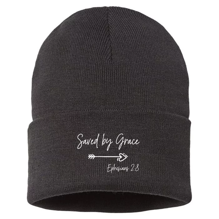 Saved By Grace Ephesians Scripture Christian Bible Verse Sustainable Knit Beanie