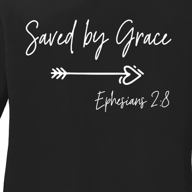 Saved By Grace Ephesians Scripture Christian Bible Verse Ladies Long Sleeve Shirt