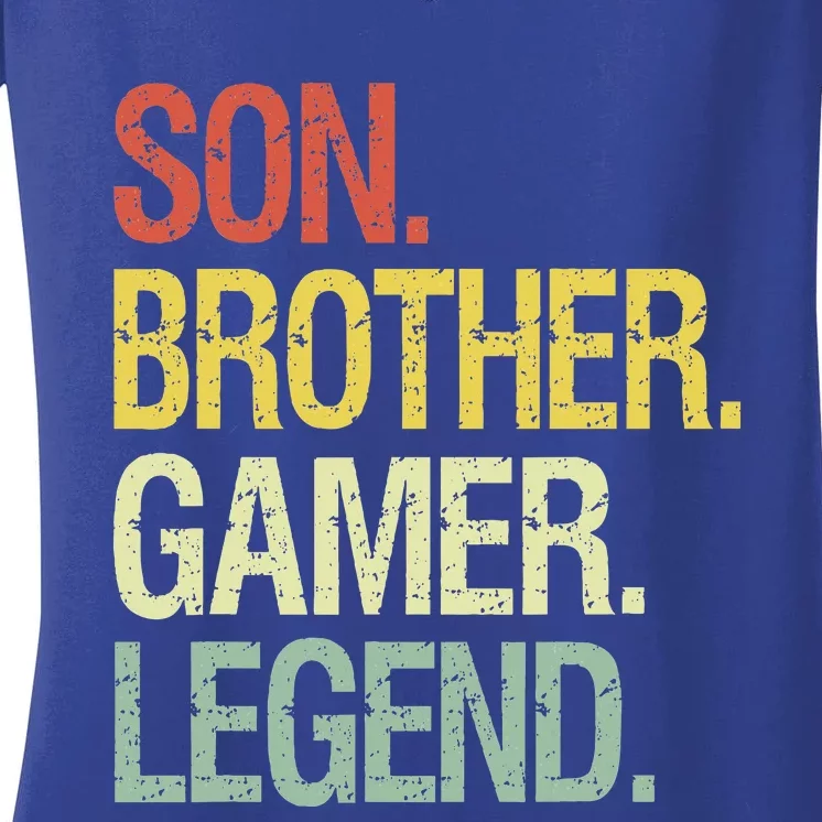 Son Brother Gamer Legend Video Gaming Gifts Women's V-Neck T-Shirt