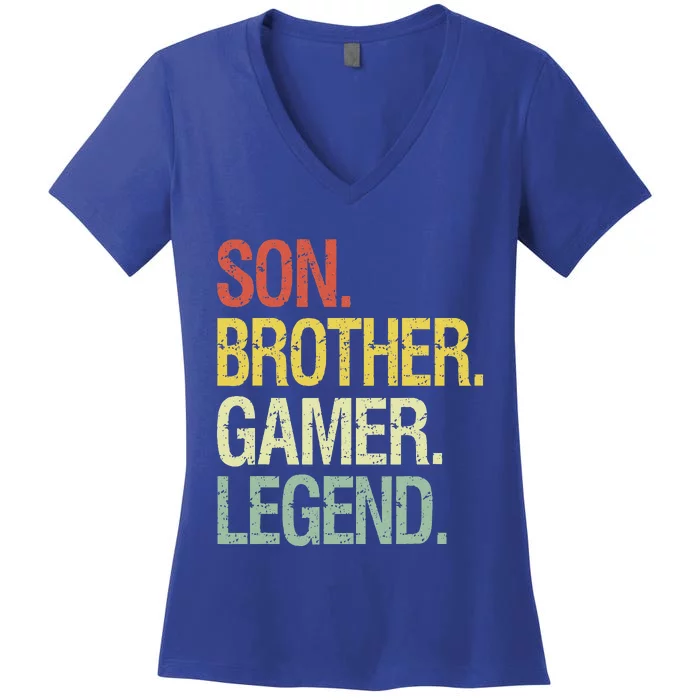 Son Brother Gamer Legend Video Gaming Gifts Women's V-Neck T-Shirt