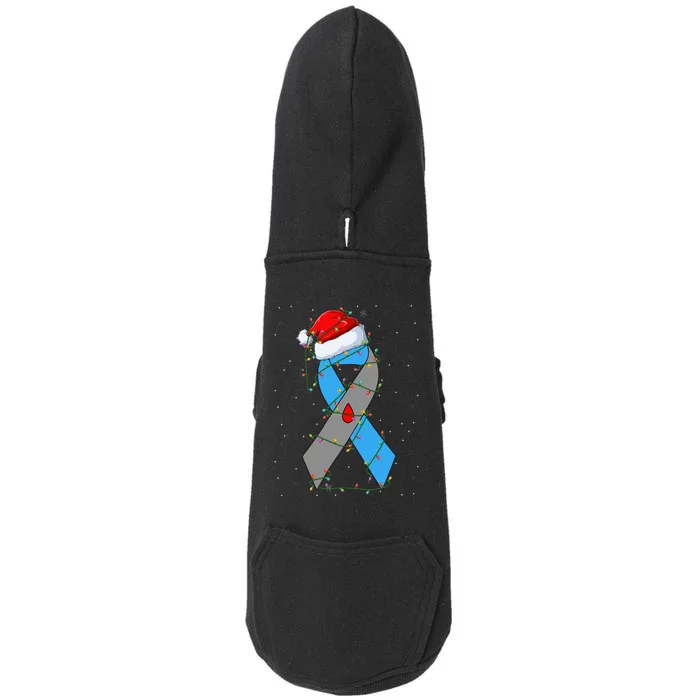 Santa Blue Grey Ribbon Xmas Lights T1D Diabetes Awareness Doggie 3-End Fleece Hoodie