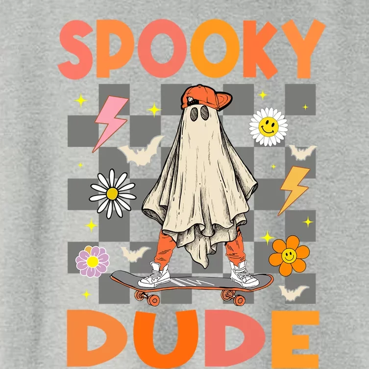 Skateboard Boo Ghost Spooky Dude Hippie Halloween Costumes Gift Women's Crop Top Tee