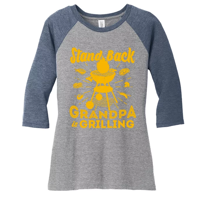 Stand Back Grandpa Is Grilling Women's Tri-Blend 3/4-Sleeve Raglan Shirt