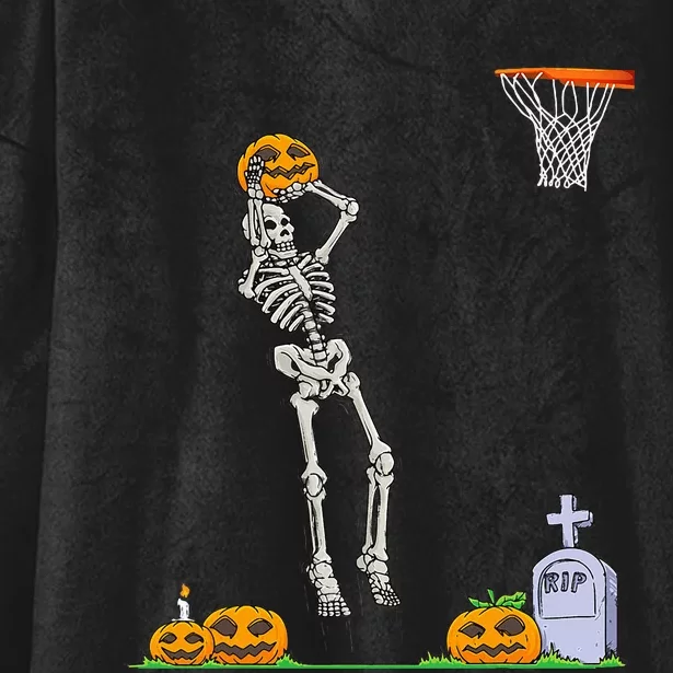 Skeleton Basketball Halloween Pumpkin Hooded Wearable Blanket