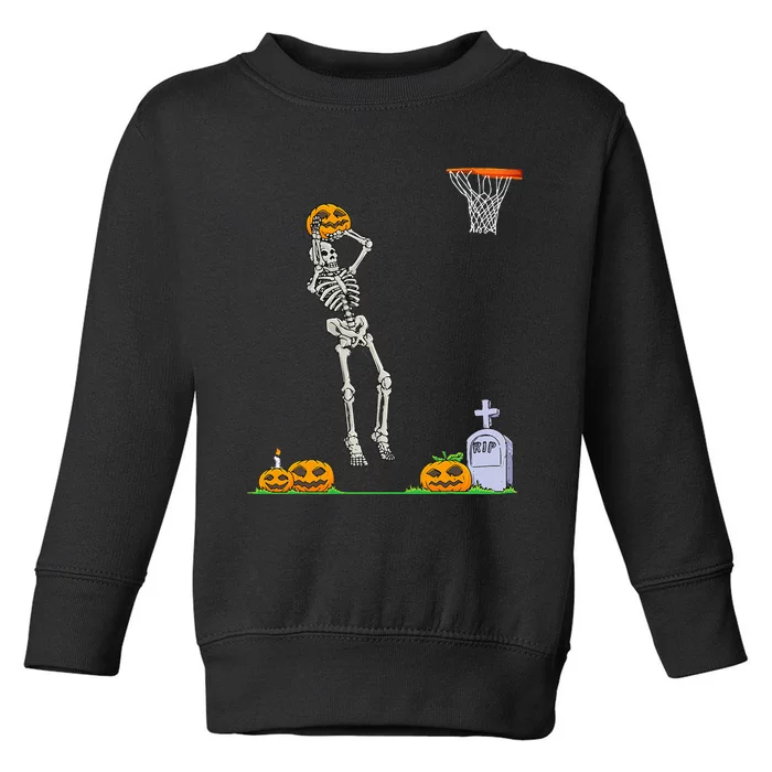 Skeleton Basketball Halloween Pumpkin Toddler Sweatshirt