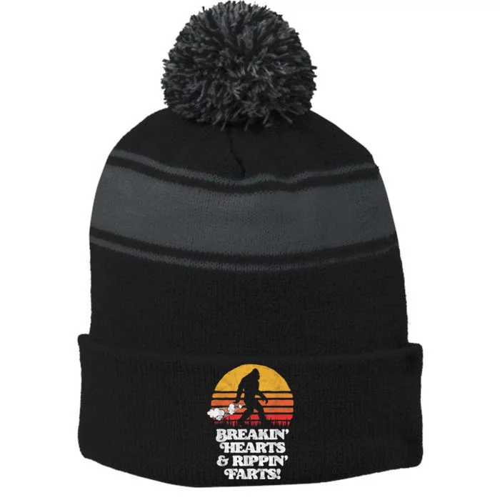 Sasquatch Breakin Hearts & Rippin Farts! Funny Bigfoot Sun Stripe Pom Pom Beanie