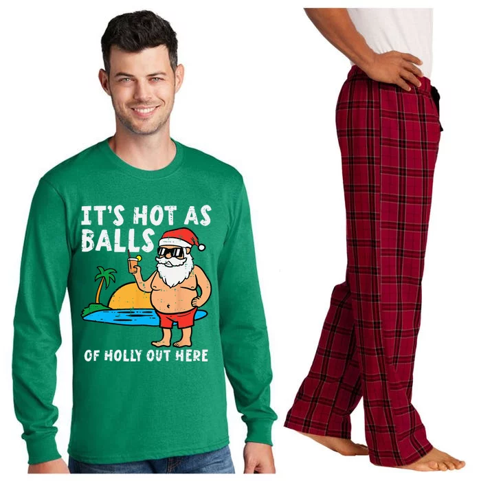 Santa Beach Hot As Balls Of Holly Funny Christmas In July Long Sleeve Pajama Set