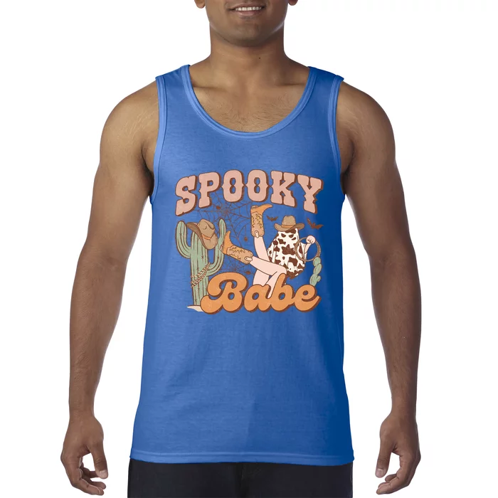 Spooky Babe Halloween Howdy Witch Cow Hat Retro Western Cool Gift Tank Top