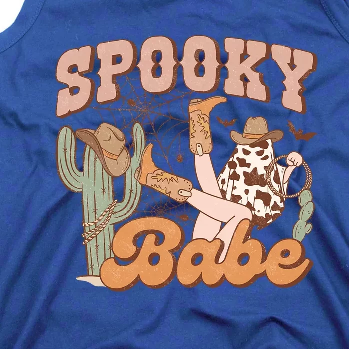 Spooky Babe Halloween Howdy Witch Cow Hat Retro Western Cool Gift Tank Top