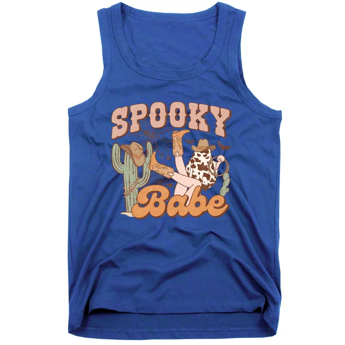 Spooky Babe Halloween Howdy Witch Cow Hat Retro Western Cool Gift Tank Top