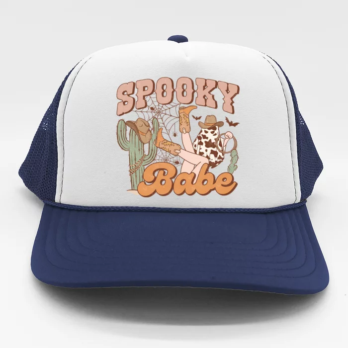 Spooky Babe Halloween Howdy Witch Cow Hat Retro Western Cool Gift Trucker Hat