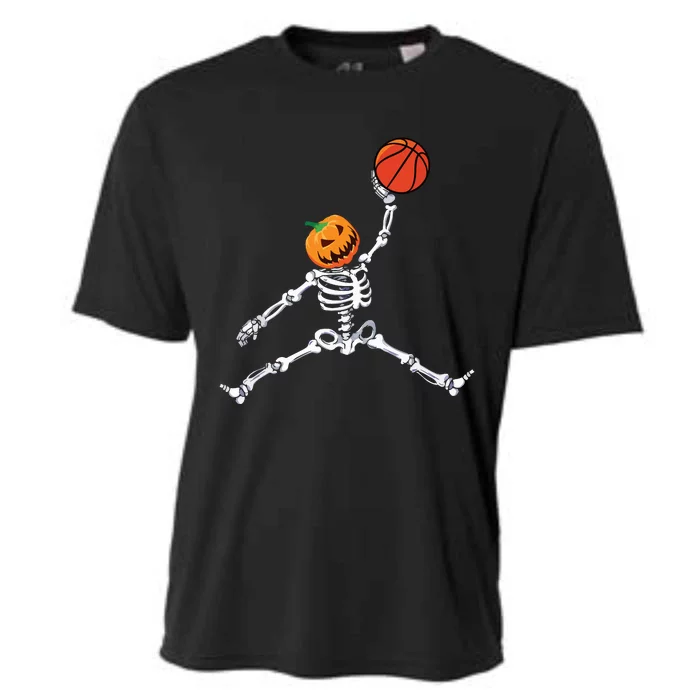 Skeleton Basketball Halloween Pumpkin Slam Dunk Cooling Performance Crew T-Shirt