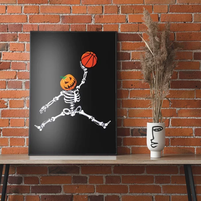 Skeleton Basketball Halloween Pumpkin Slam Dunk Poster