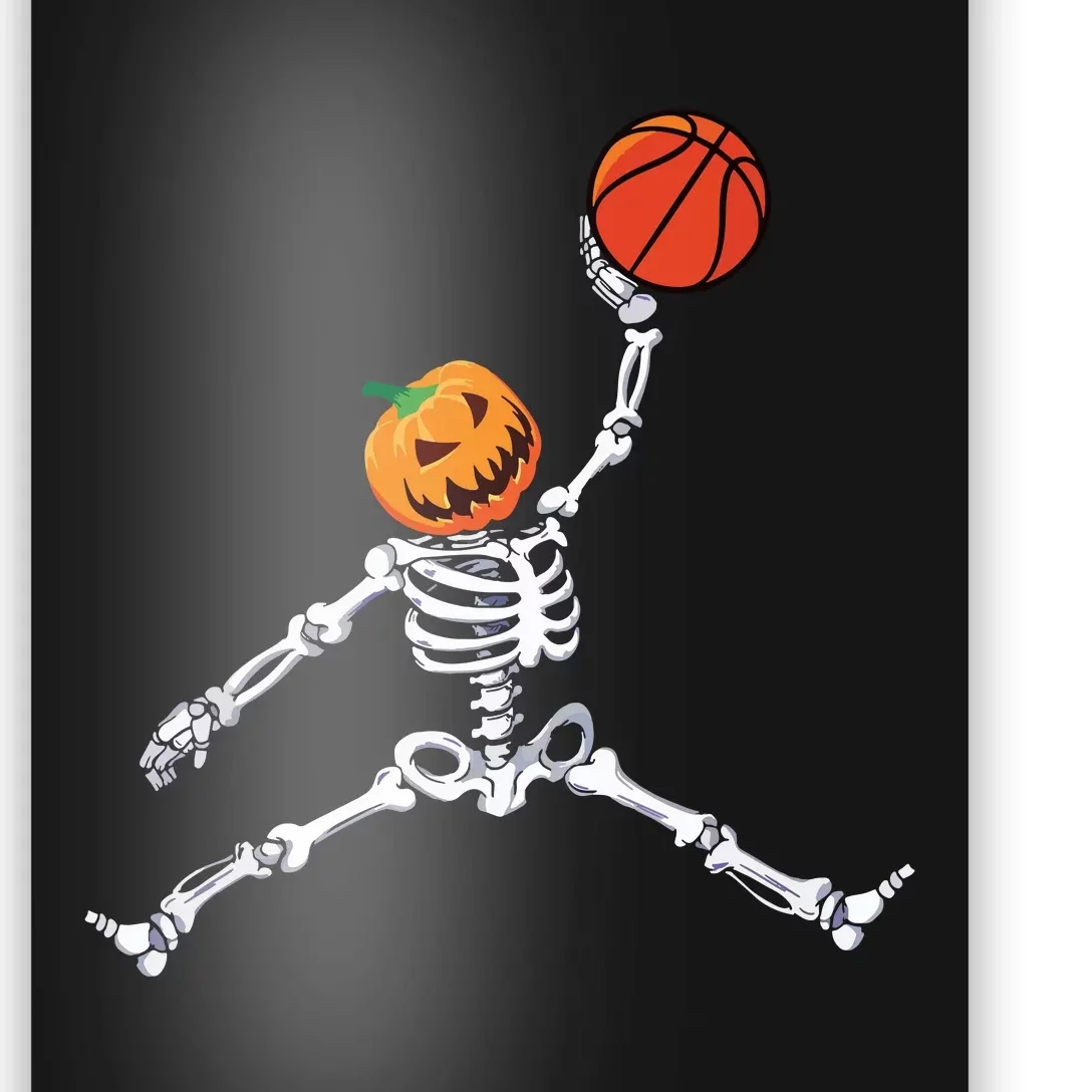 Skeleton Basketball Halloween Pumpkin Slam Dunk Poster