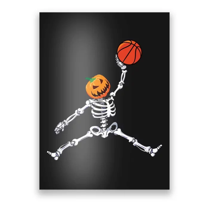 Skeleton Basketball Halloween Pumpkin Slam Dunk Poster