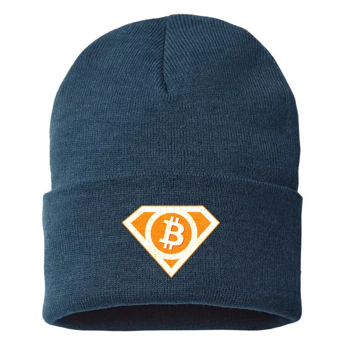 Super Bitcoin Hero Logo Sustainable Knit Beanie