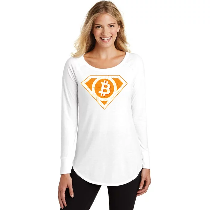 Super Bitcoin Hero Logo Women's Perfect Tri Tunic Long Sleeve Shirt