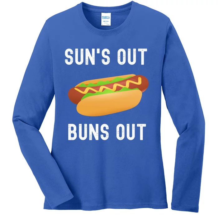 Summer Bbq Hot Dogs Grilling Funny Suns Out Buns Out Meme Gift Ladies Long Sleeve Shirt