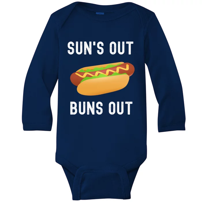 Summer Bbq Hot Dogs Grilling Funny Suns Out Buns Out Meme Gift Baby Long Sleeve Bodysuit