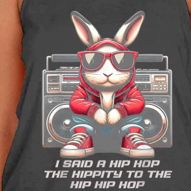 Sunglass Bunny Hip Hop Hippity Easter Women's Knotted Racerback Tank